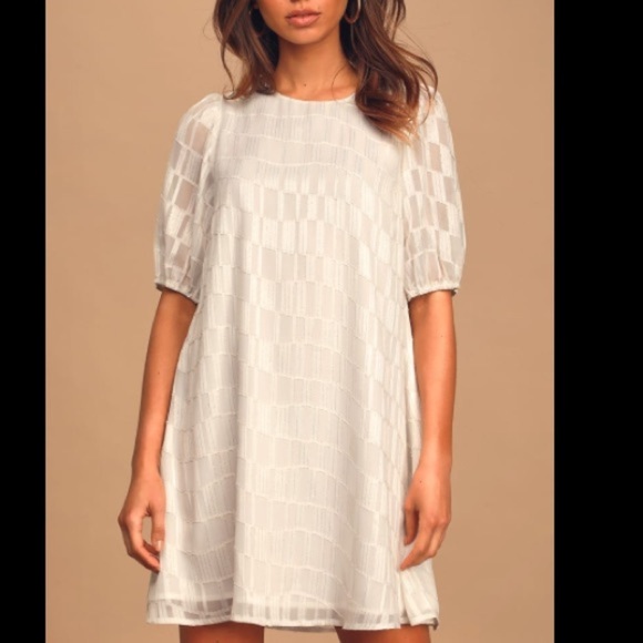Lulus Check Up On It White and Gold Short Sleeve Mini Shift Dress - Picture 2 of 16